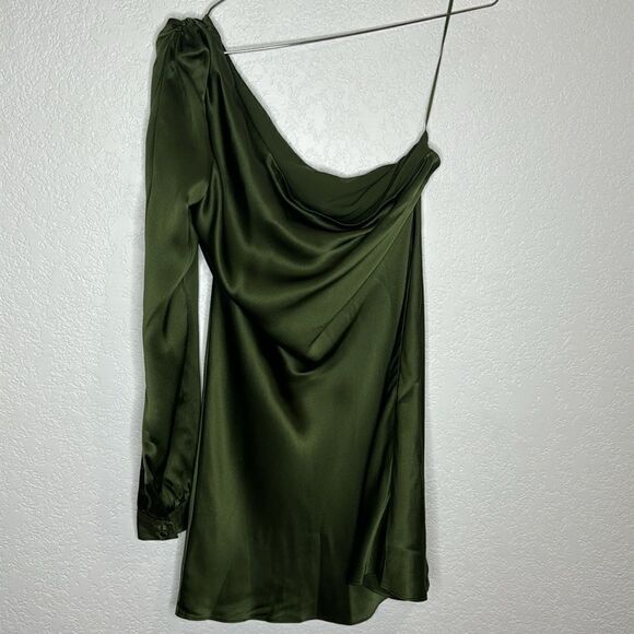 NWT Cami NYC Juanita Silk One-Shoulder Minidress Rosemary Green Medium - Picture 7 of 16
